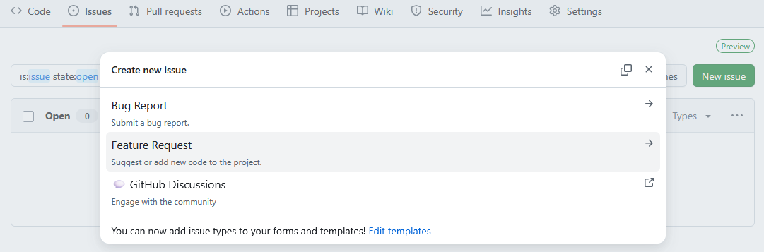A screenshot of the git-training-demo repository showing the Issues view.