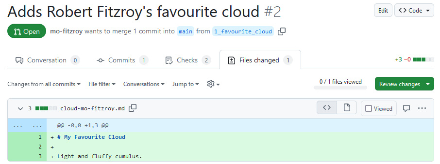 A screenshot of a PR showing the diff in the Files changed tab. The diff is shown with Split view.