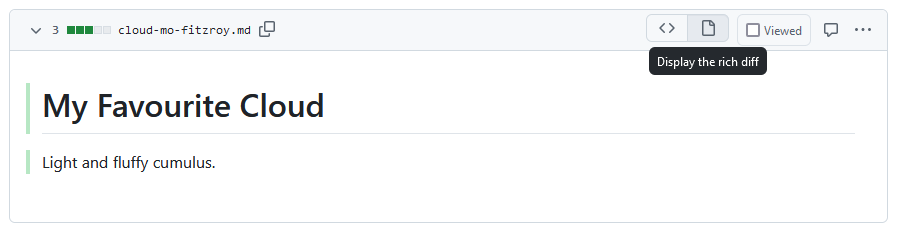 A screenshot of a PR showing the diff in the Files changed tab using the rich diff view.